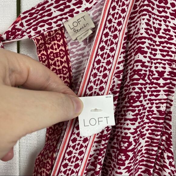 LOFT Beach White&Burgundy Print Rayon Jumpsuit Sz.18 NWT - Picture 8 of 15